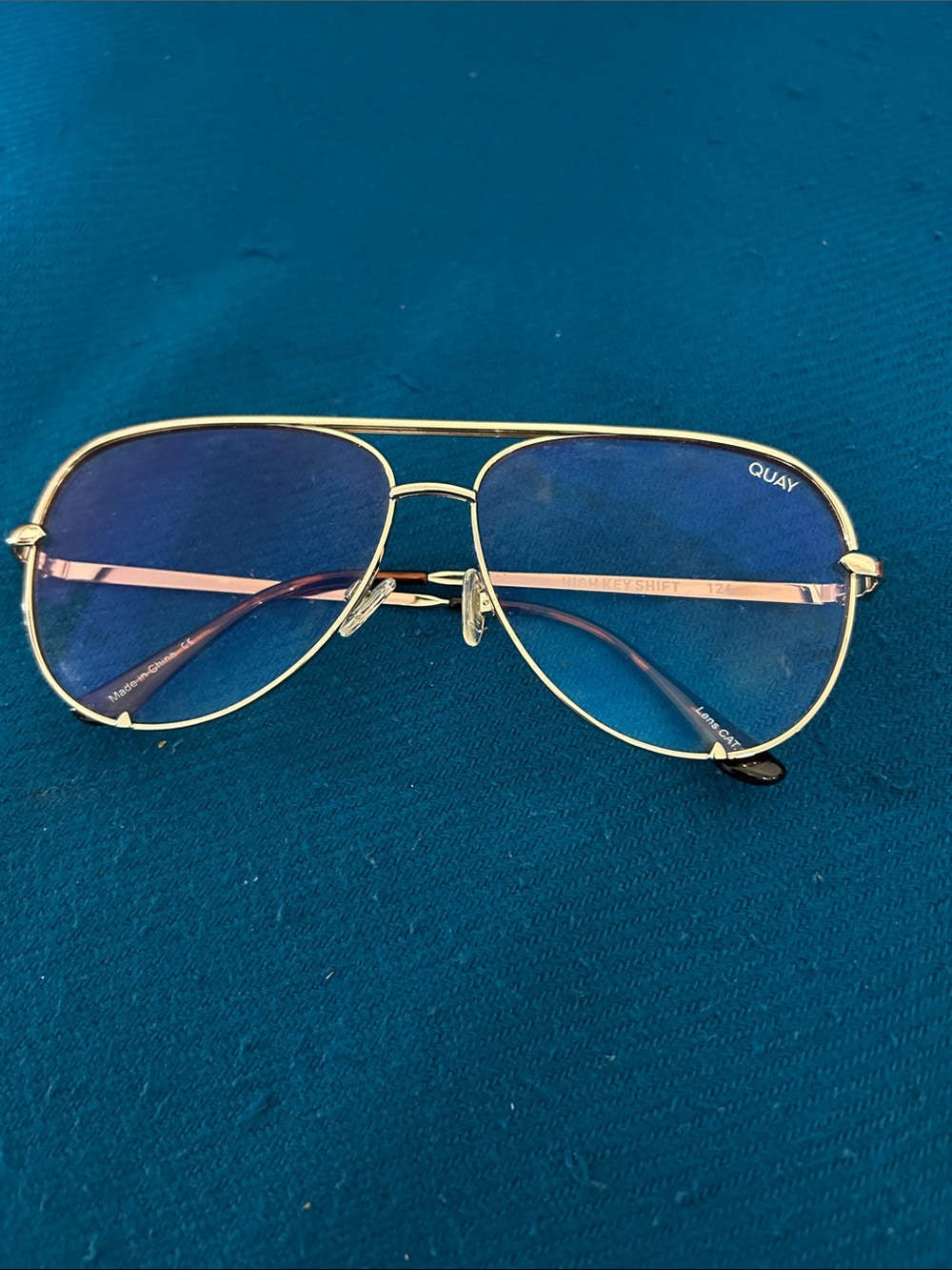 Quay Australia Gold Frame Sunglasses with Blue Lenses